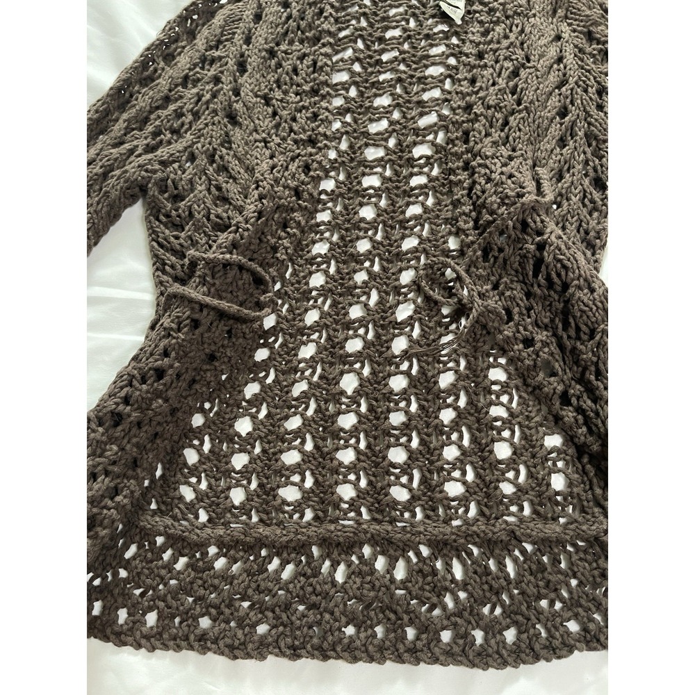 Stamp 10 Vintage Brown Boho Crochet Cardigan Sweater M - 3/4 sleeves